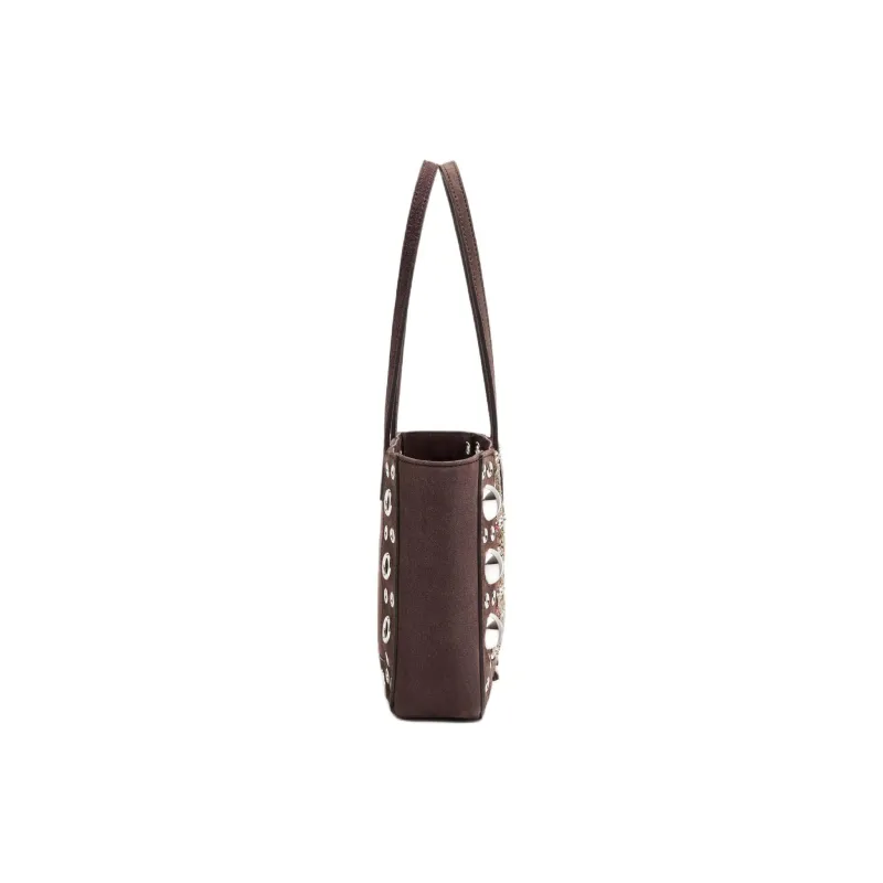 Valentino GARAVANI Suede Tote Bag, Shopping Bag, Handbag, Shoulder Bag Mini Women's Dark Brown-2