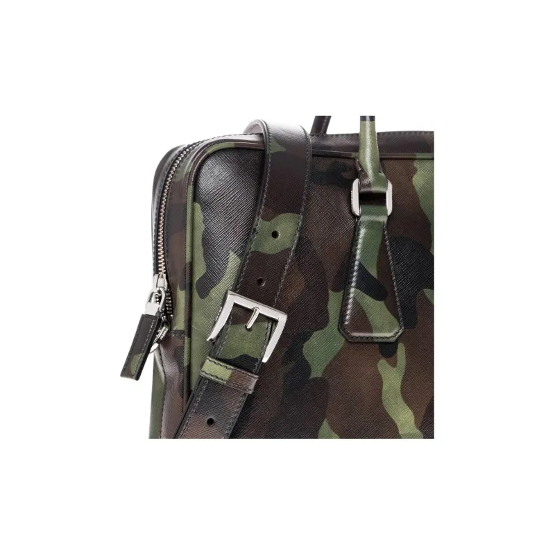 PRADA Saffiano Cross Grain Leather Briefcase Men's Green-2