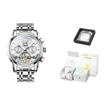 OLEVS Automatic Mechanical Movement Stainless Steel Watchband Watch Men's Watches White Dial