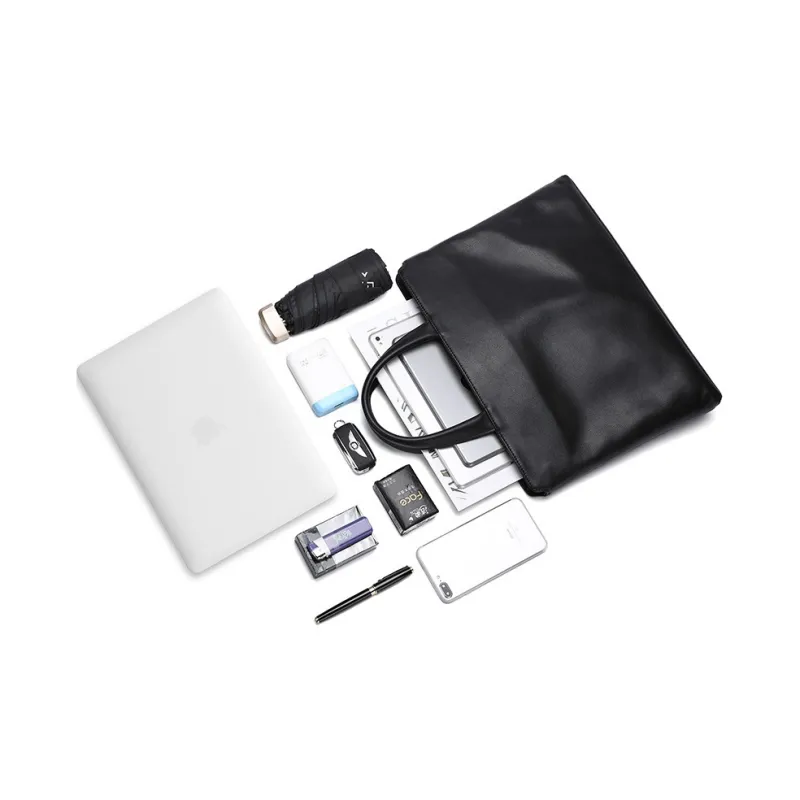 PESASRIE Top Grain Cow Leather Portable Briefcase Men's Black-2