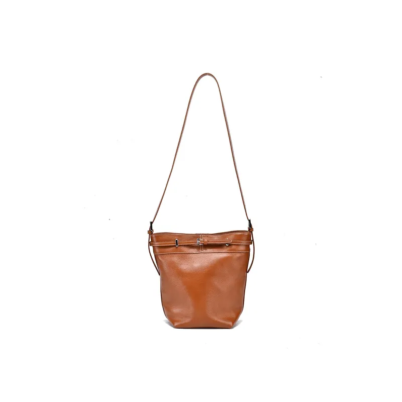 AQUASCUTUM Cow Leather Bucket Bag, Shoulder Bag Women's Black/Brown-4