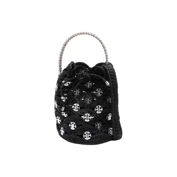 Paco Rabanne Raffia Bucket Bag Handbag Women's Black