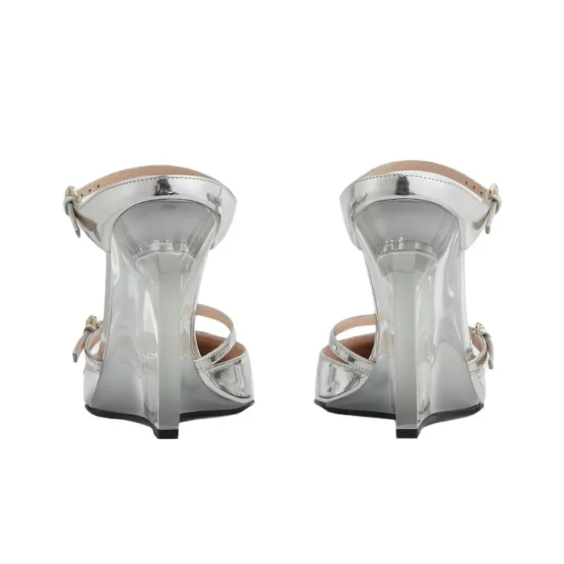 GUCCI Slip Resistant Closed Toe Slippers 11cm Women's Silver-4