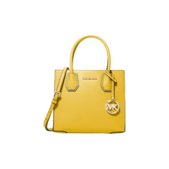 MICHAEL KORS Litchi Grain Leather Crossbody One Shoulder Handbag Medium Size Unisex Gold