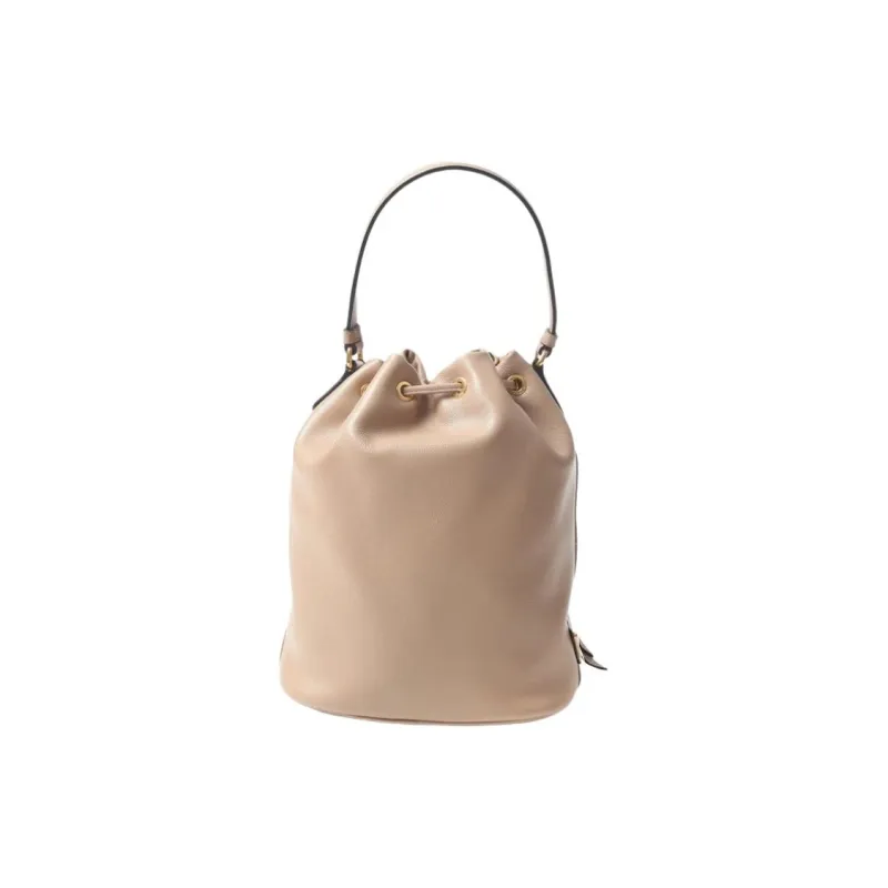 PRADA Leather Bucket Bag, One Shoulder Handbag Women's Beige-2