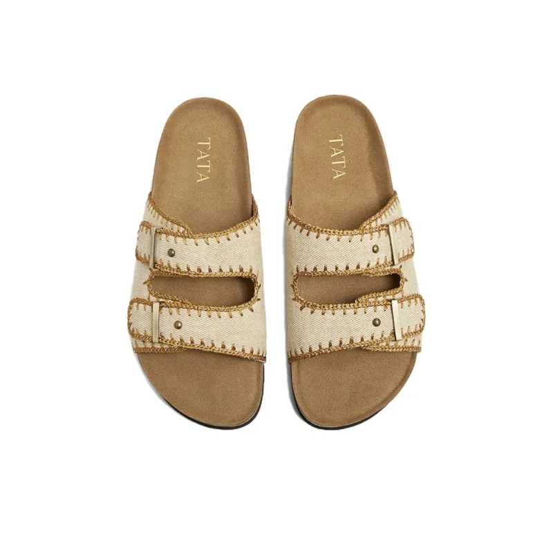 TATA Rubber Sole Leather Patchwork Quiet Slide Slippers Women's-2