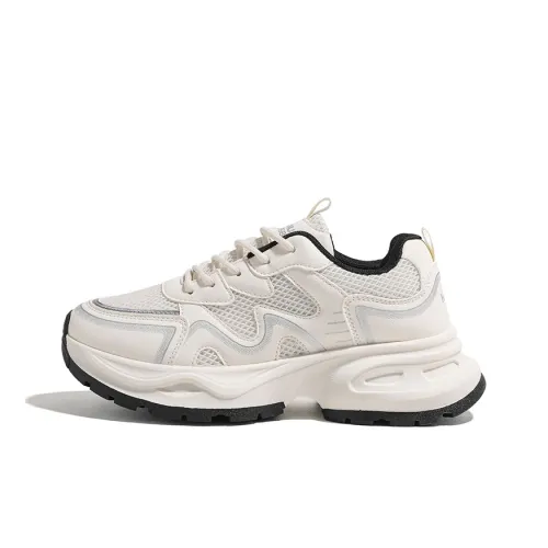 HUANQIU Slip Resistant And Breathable Low Top Chunky Sneakers Women's Beige