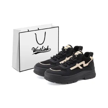 WESTLINK Breathable Lightweight Height Increasing Low Top Chunky Sneakers Women's Black White