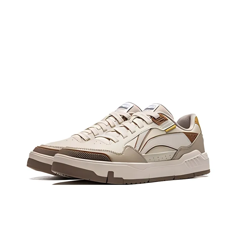 LiNing Common 80s Anti Slip Wear Resistant Low Top Skateboard Shoes Women's Beige Brown-2