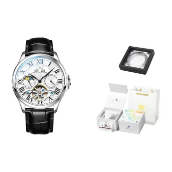 OLEVS Automatic Mechanical Movement Leather Strap Watch Men's Watches White Dial