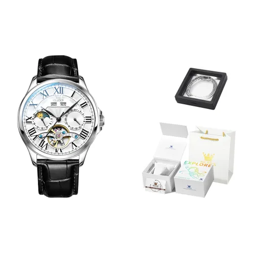 OLEVS Automatic Mechanical Movement Leather Strap Watch Men's Watches White Dial