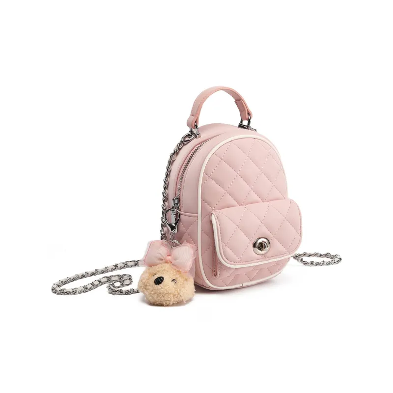 MISS GAIL Synthetic Leather Carry Backpack Women's Pink-3