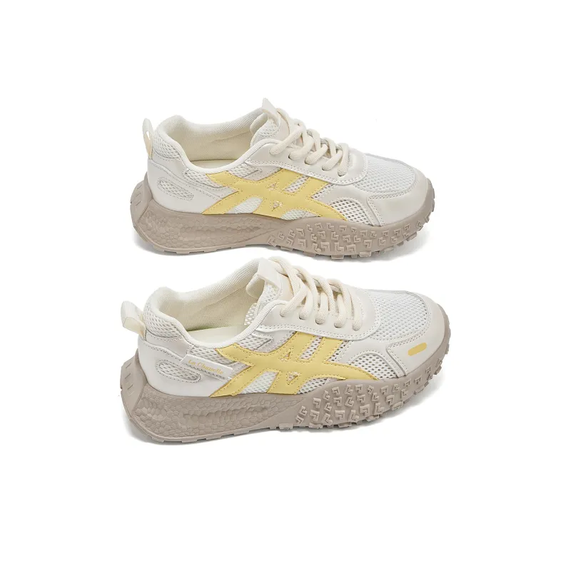 La Chapelle Anti Slip And Wear Resistant Height Increasing Low Top Chunky Sneakers Women's Beige Yellow-2