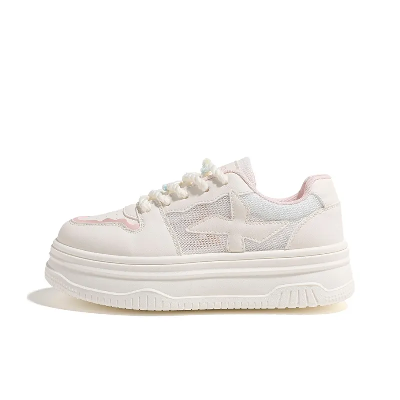 HUANQIU Slip Resistant, Lightweight, And Breathable Low Top Skateboard Shoes Women's Beige Pink-0