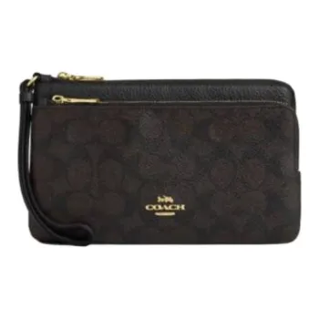 COACH Double Zip Wallet Canvas Wallet Trumpets Women's Black