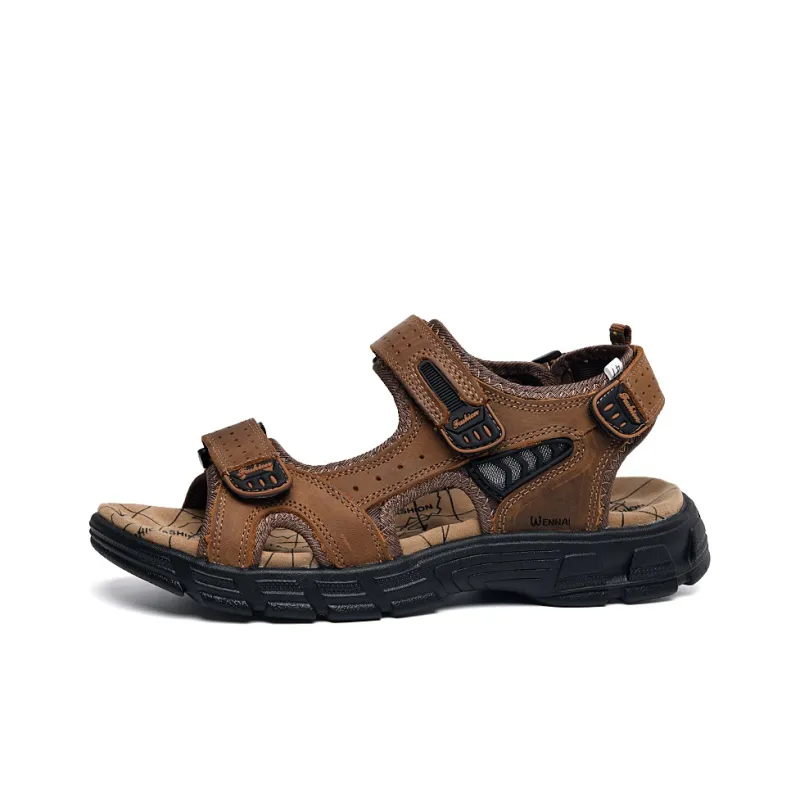 Wen Nai One Strap Sandals Men's Dark Brown-0