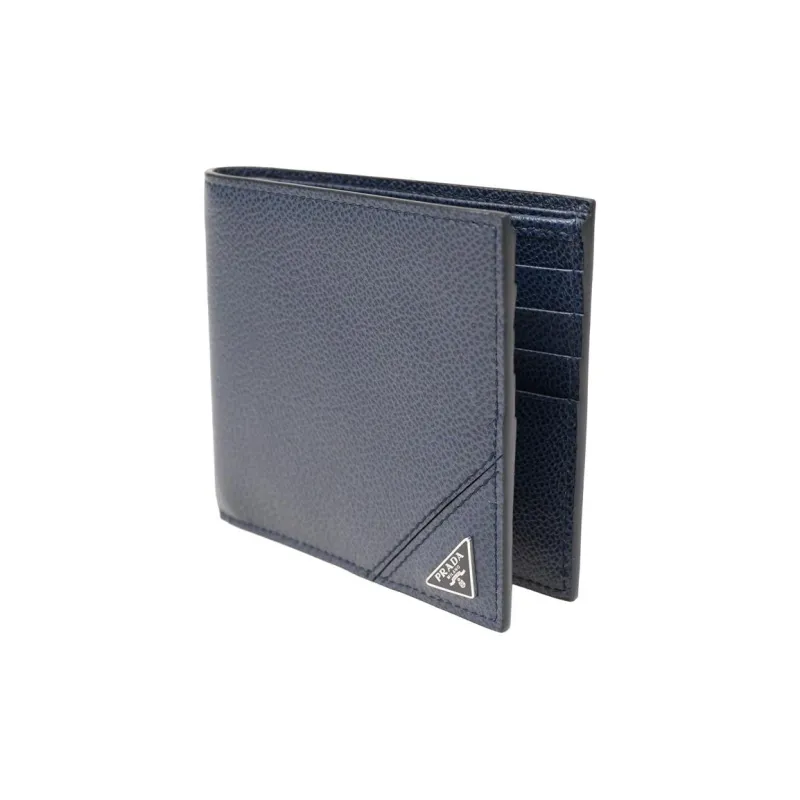 PRADA Calfskin Wallet Men's Dark Blue-1