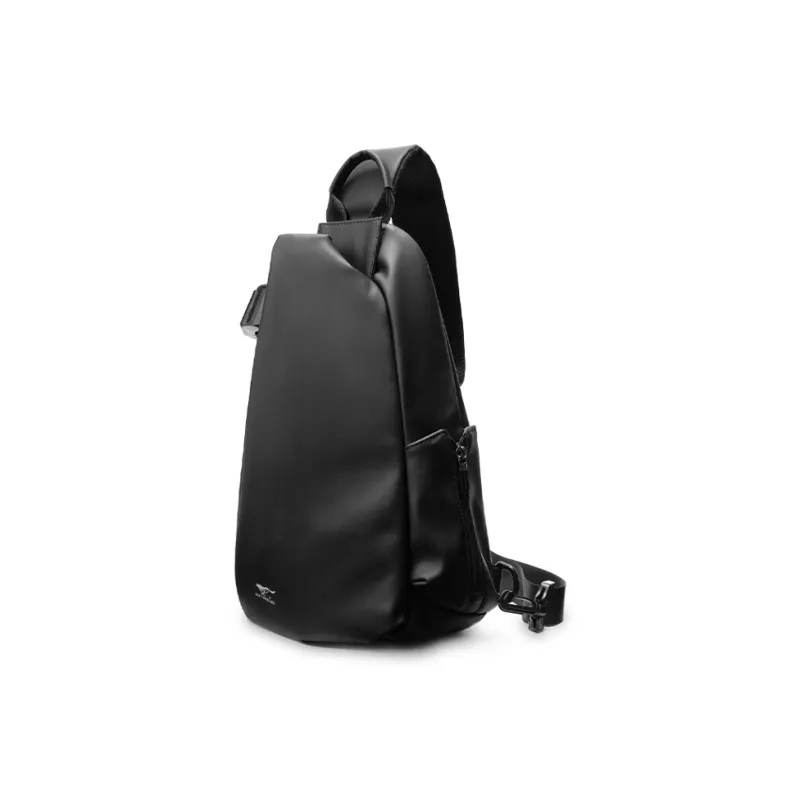 SEPTWOLVES Artificial Leather With Textile Sling Bag Unisex Black-7