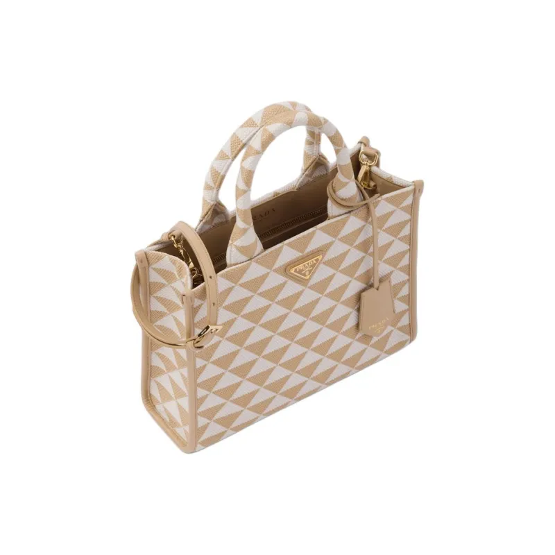 PRADA Leather Tote Handbag Trumpets Unisex Beige-1