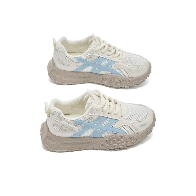 La Chapelle Anti Slip Wear Resistant Low Top Chunky Sneakers Women's Beige Blue-2