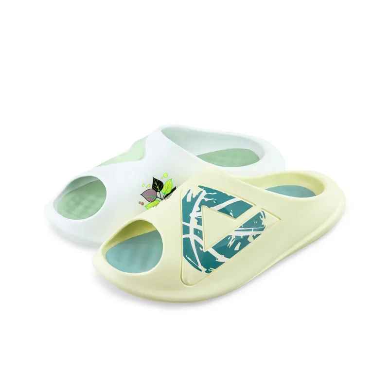 PEAK Very Small Fat Drag Quiet Slip Resistant Abrasion Resistant Cushioning Slide Slippers Men's White Green Mismatched-1