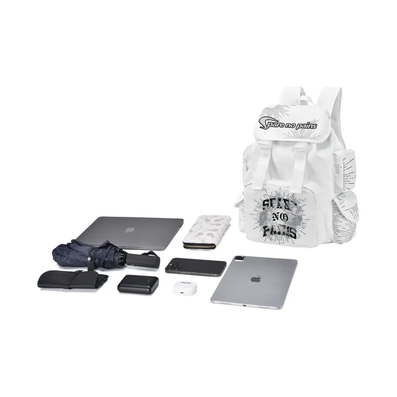 COEXISTENCE Polyester Water Repellent Student Backpack Regular Unisex White-4
