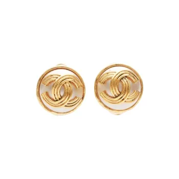 CHANEL 1994 Plated Faux Pearl Cc Clip On Earrings Costume Earrings
