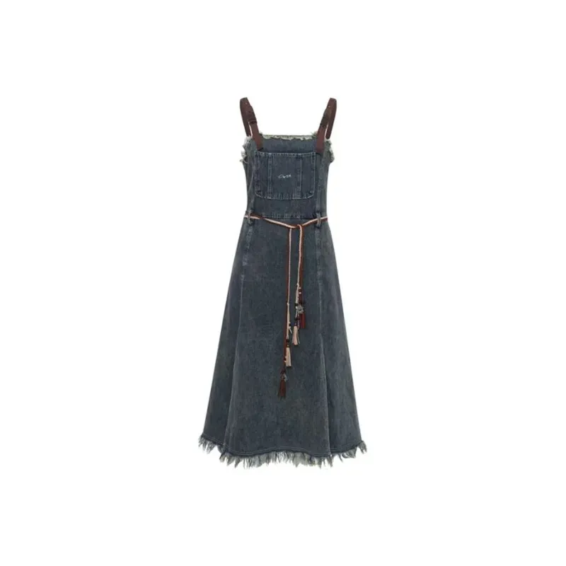 Mu Xiao Xin Slip Dresses Women's Blue With Waist Strap-0