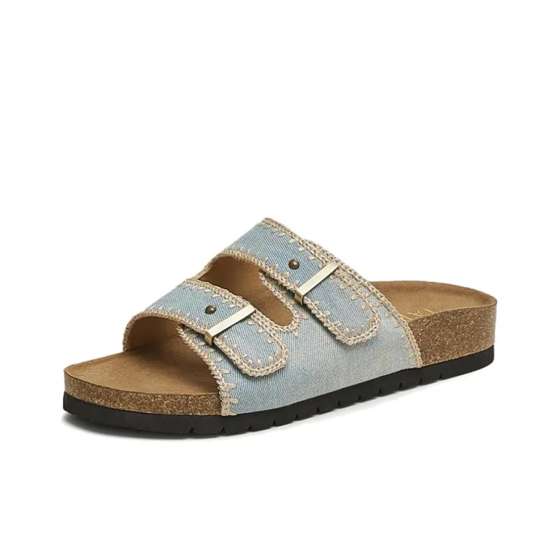 TATA Rubber Sole Leather Patchwork Quiet Slide Slippers Women's-5