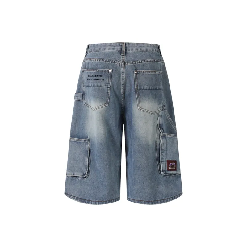 Qnxeey Denim Shorts Unisex Blue-1