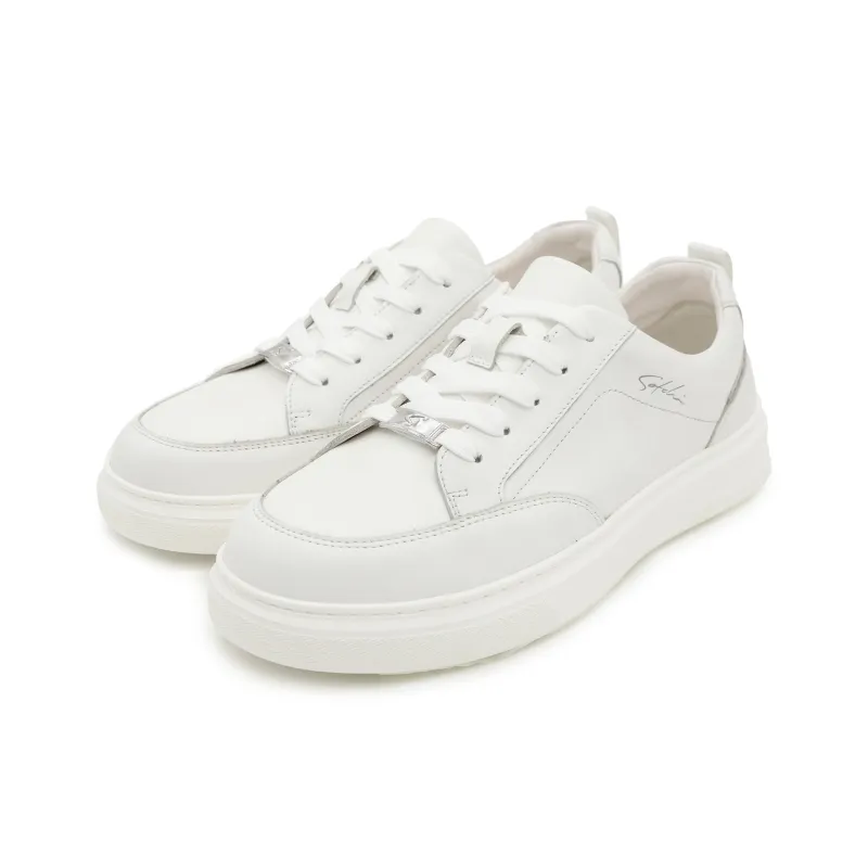 Satchi Height Increasing Low Top White Sneakers Men's White-3