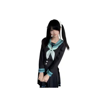 Shuhao Bai Uniforms Women's Hatsune Miku Cinched Waist Puff Sleeve Long Sleeved Top+Grass Green Fish Knot+Matching Short Skirt