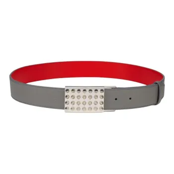 CL Calfskin Leather Belts Unisex Gray Width 3.5 Cm