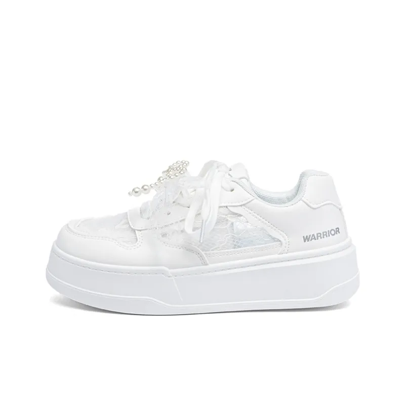 Warrior Abrasion Resistant Height Increasing Low Top Skateboard Shoes Women's White-0