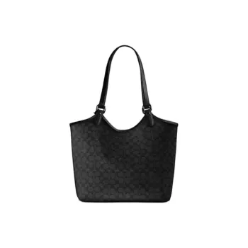 COACH Canvas With Leather Tote Bag, Shopping Bag, Handbag, Shoulder Bag Tubas Women's Charcoal Black