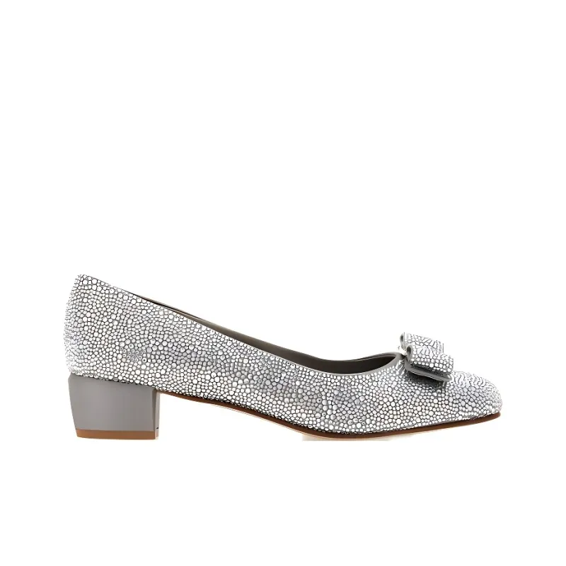 FERRAGAMO Vara Chunky Heel High Heels 3cm Women's Silver-1