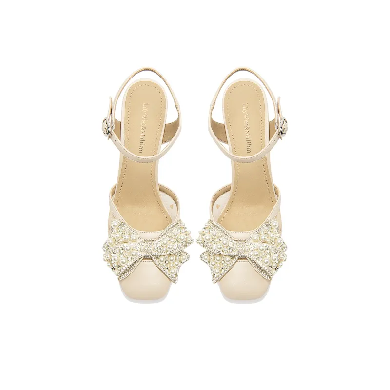 Lily Wei Chaka Salt Lake Flared Heel High Heels Women's Apricot-3