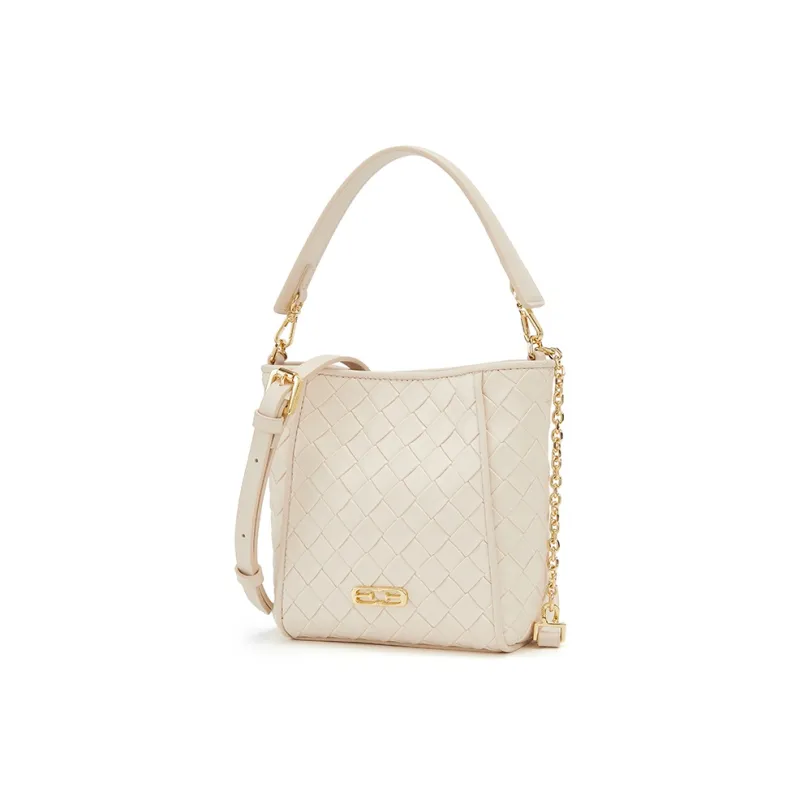 ELLE Synthetic Leather One Shoulder Handbag Women's White/Light Yellow-1
