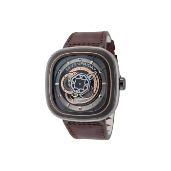 SEVENFRIDAY Automatic Mechanical Movement Unisex Watch 47.6mm Gray Dial Stainless Steel Case Leather Strap