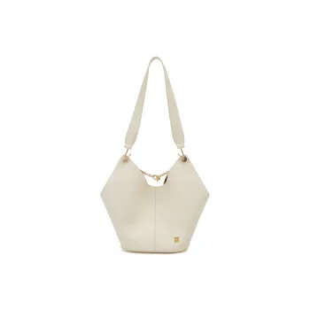 ELLE Cow Leather Shoulder Bag Medium Size Women's White/Black