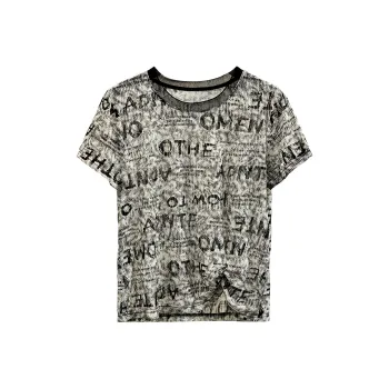 TOUCH T Shirt Women's Beige With Black Letter