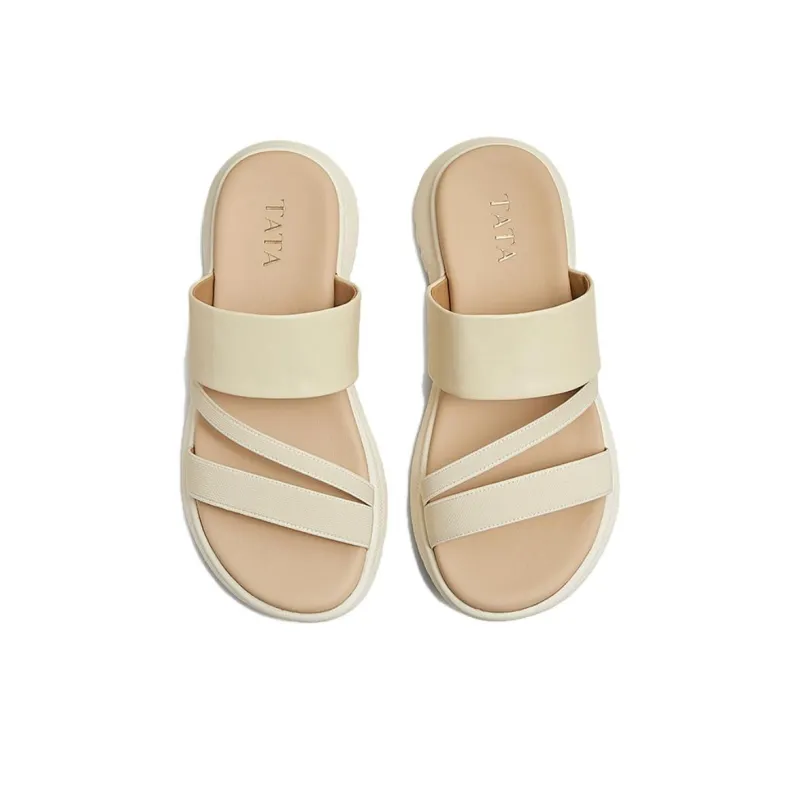 TATA Rubber Sole Leather Patchwork Quiet Slide Slippers Women's-6