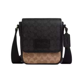 COACH LUCAS Signature Coated Canvas Crossbody Bag, Shoulder Bag Mini Men's Khaki & Black