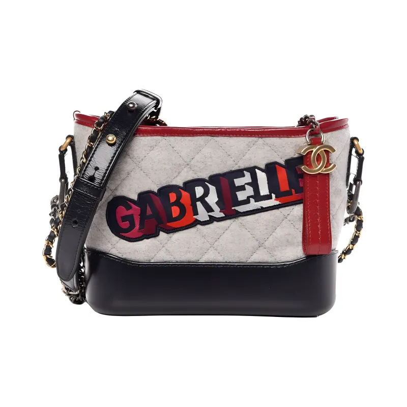CHANEL Gabrielle Twill Soft Woolen Calfskin Handbag, Shoulder Bag, Crossbody Bag Trumpets Women's Gray-0