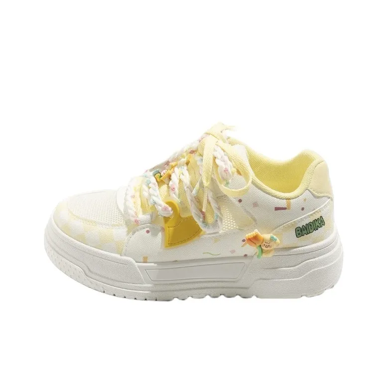Medd Cushioning, Breathable, Height Increasing, Slip Resistant Low Top Skateboard Shoes Women's Yellow-0
