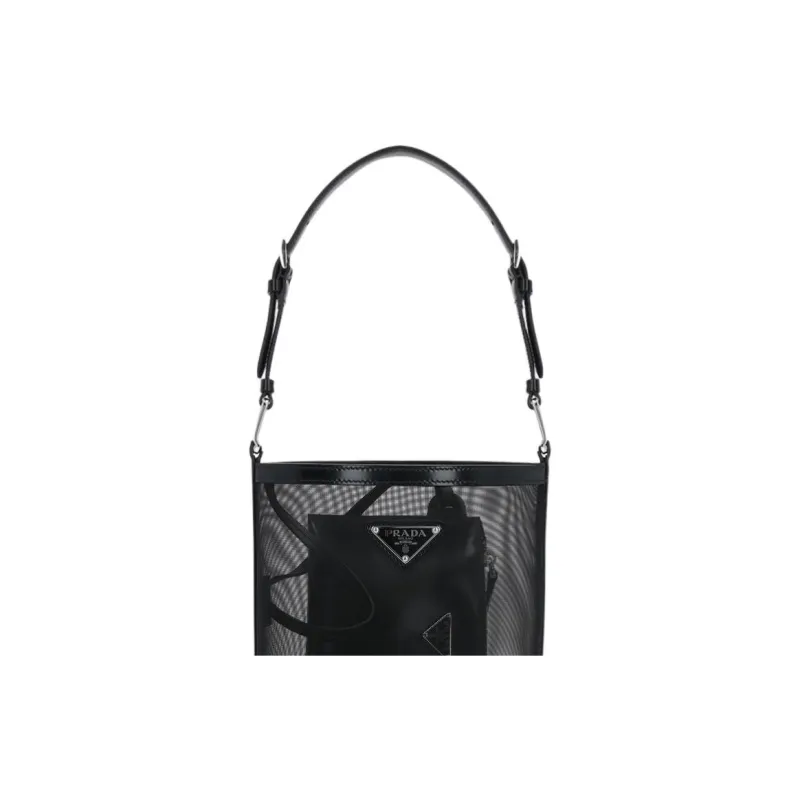 PRADA Leather Bucket Bags Shoulder Bags Women's Black-5