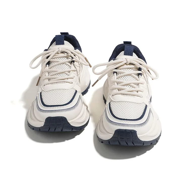 HUANQIU Slip Resistant And Breathable Low Top Chunky Sneakers Women's Beige Blue-2