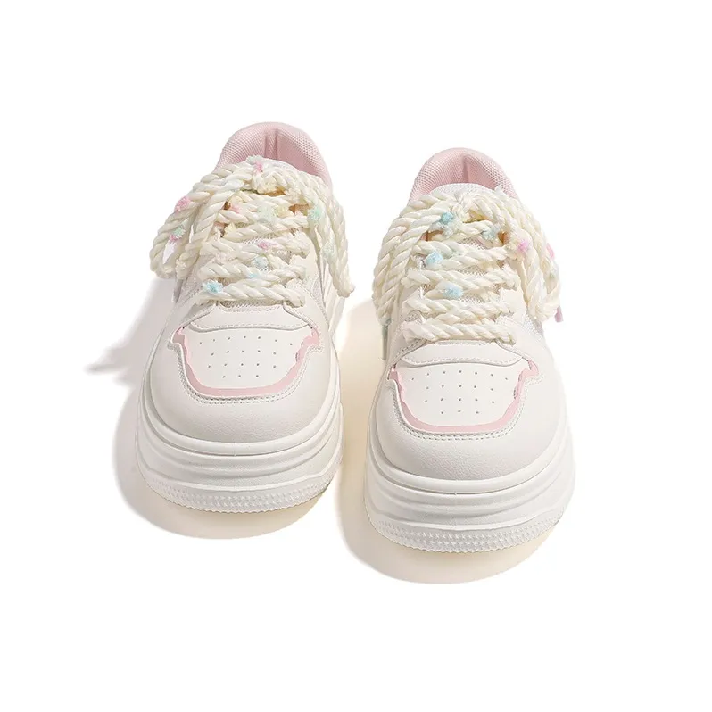 HUANQIU Slip Resistant, Lightweight, And Breathable Low Top Skateboard Shoes Women's Beige Pink-2