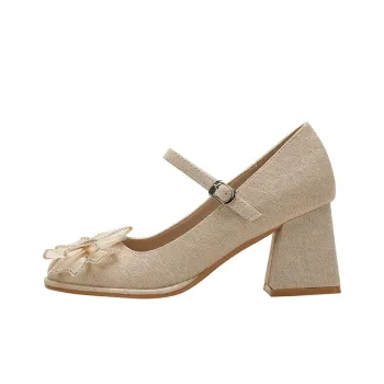 WUJI Block Heel High Heels Women's Gold