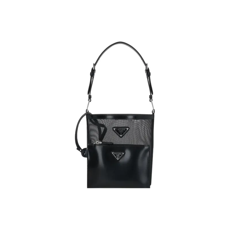 PRADA Leather Bucket Bags Shoulder Bags Women's Black-1